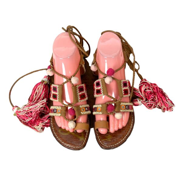Sam Edelman Gretchen Boho Embroidered Tassel Gladiator Sandals Women's Size 7.5 - Picture 4 of 11